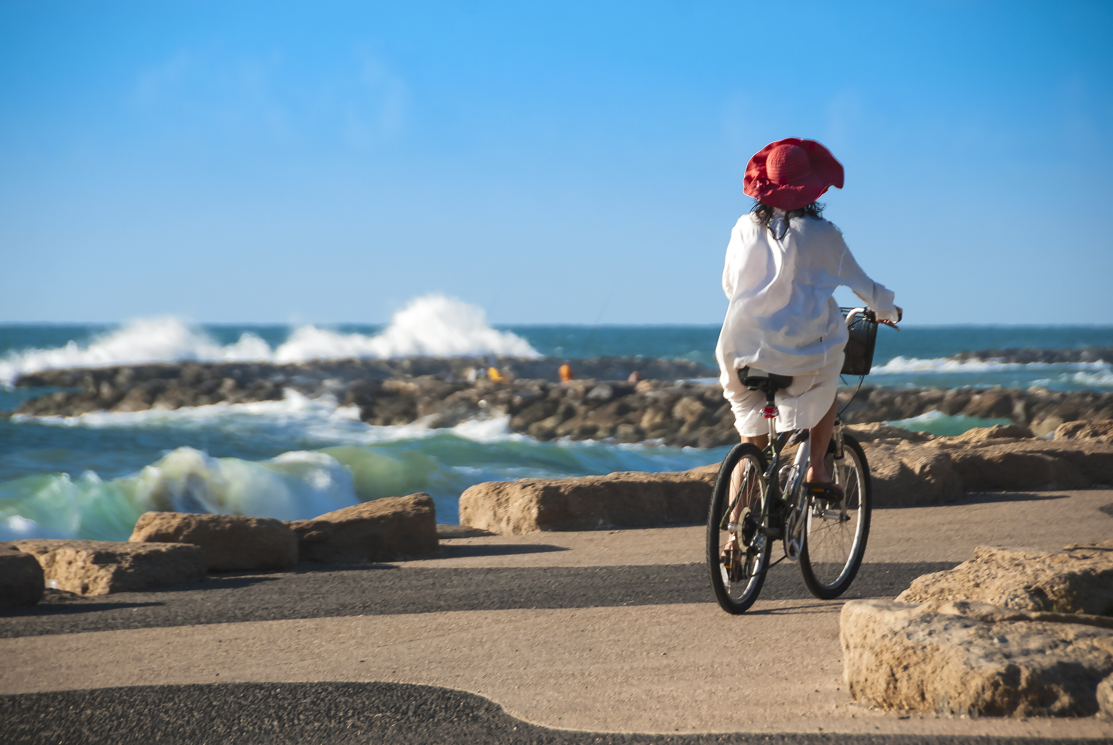 Woman Riding a Bicycle Near Ocean